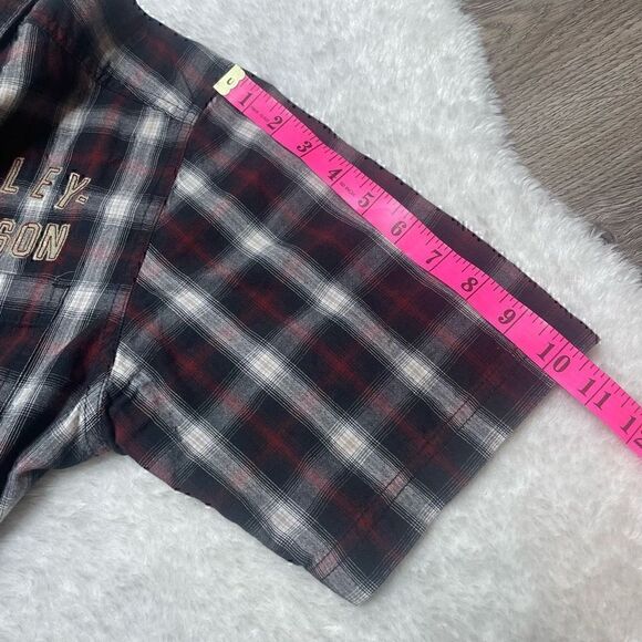 Harley Davidson Motorcycles Plaid Flannel Casual Short Sleeve Button Shirt Sz S - Picture 12 of 12
